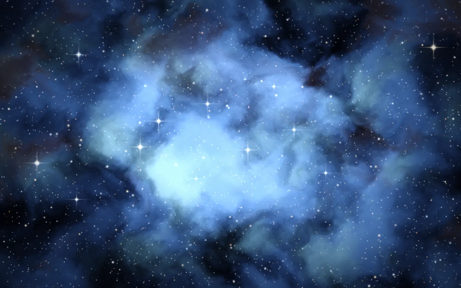 Artistic rendering of a blue reflection nebula lit by a group of bright stars