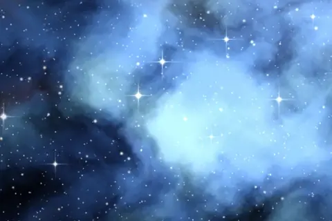 Artistic rendering of a blue reflection nebula with dust and scattered stars